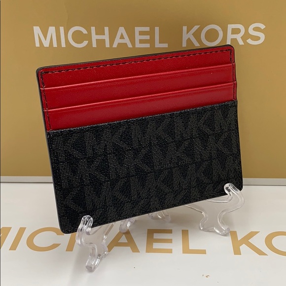 MICHAEL KORS COOPER TALL CARD CASE BLACK/SCARLET - Picture 8 of 16